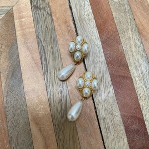 Vintage - Baroque Style Yellow Goldtone and Pearl Drop Earrings